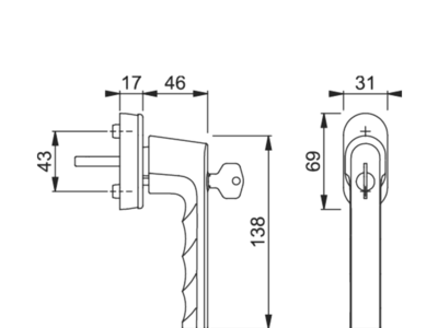 Ручка оконная алюминиевая с ключом HOPPE Hamburg SecuForte , штифт vario fit 32-42 мм, 45°, 2 винта М5х45, 2 винта М5х50, титан