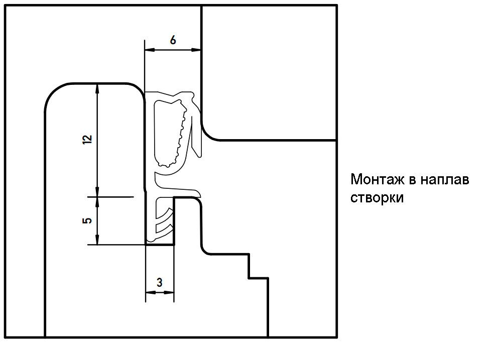 Уплотнитель для деревянных евроокон на наплав и фальц створки, ширина паза 3 мм, ТЭП, темно-коричневый RAL 8014