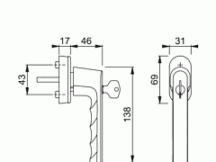 Ручка оконная алюминиевая с ключом HOPPE Hamburg SecuForte , штифт vario fit 32-42 мм, 45°, 2 винта М5х45, 2 винта М5х50, титан