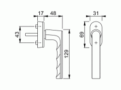 Ручка оконная алюминиевая HOPPE Hamburg SecuForte, штифт vario fit 32-42 мм, 45°, 2 винта М5х45, 2 винта М5х50, коричневая